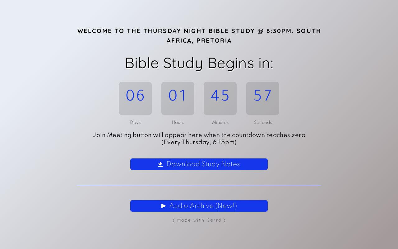 Thursday night bible study welcome page